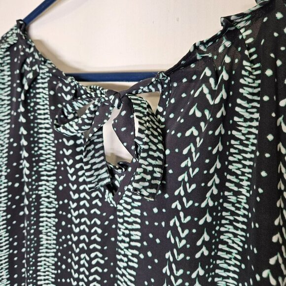 Lauren Conrad Bow Tie Keyhole Tie Short Sleeve Dark Grey ish Black Teal Top M - Picture 6 of 9